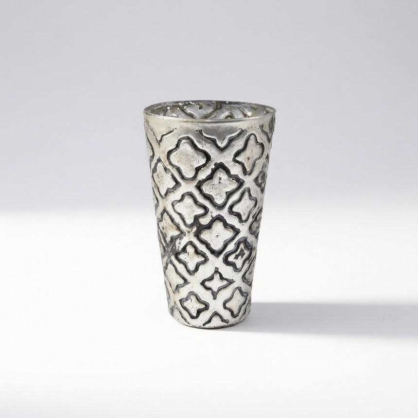 Reljefinė stiklo vaza-žvakidė 10,5x10,5x18 cm