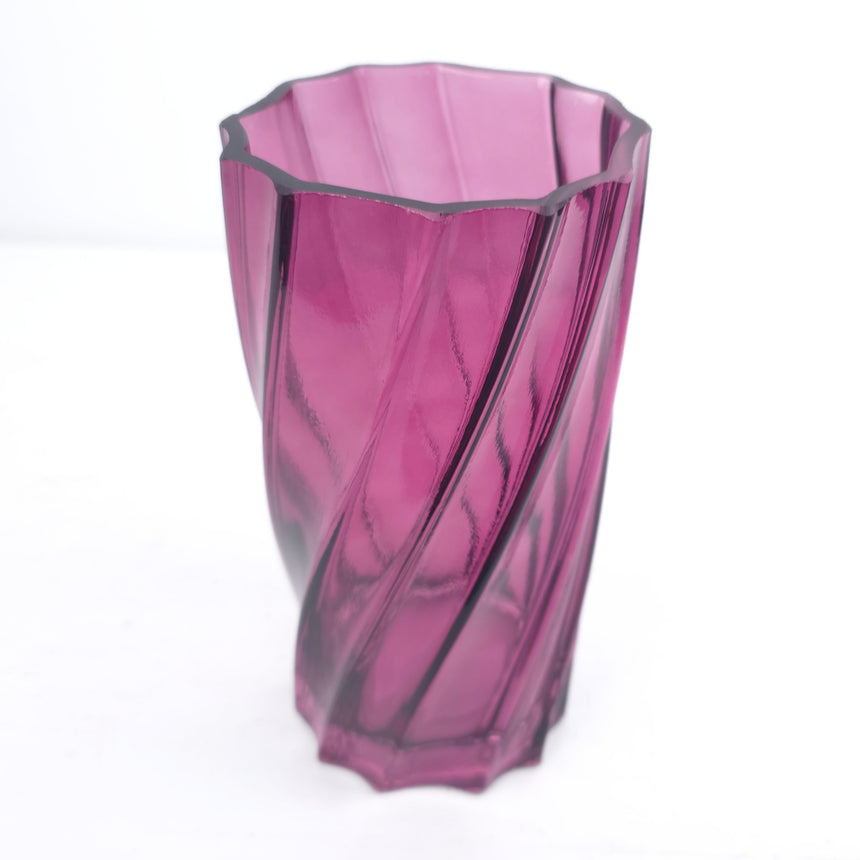 Stiklo vaza ciklameninės rožinės spalvos 10x20 cm