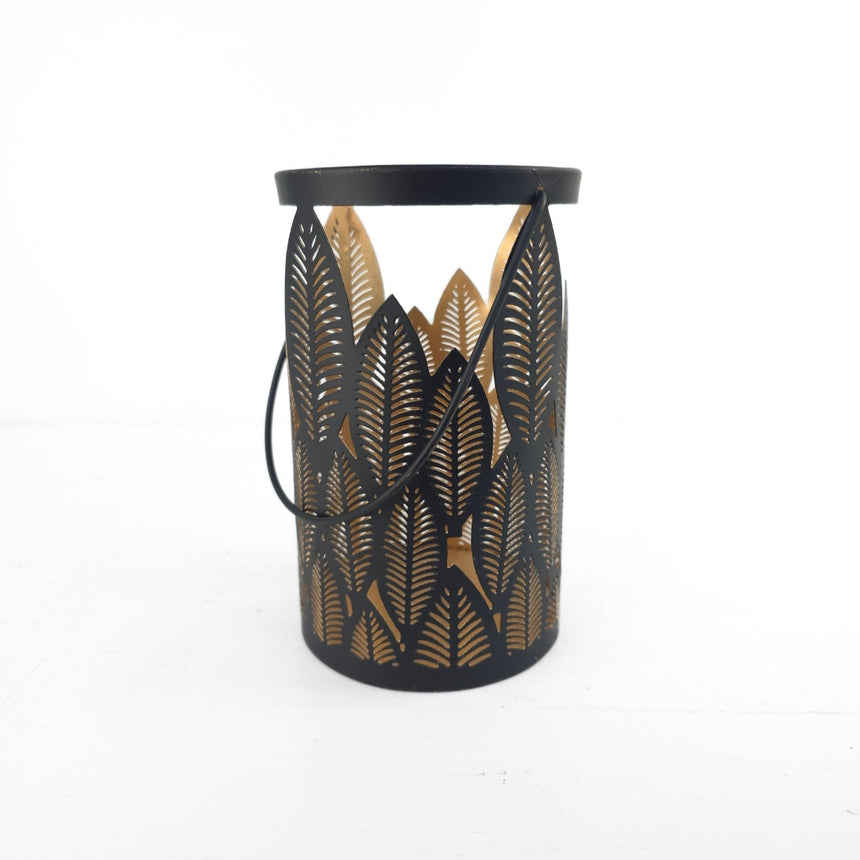 Ažūrinis metalo žibintas-juodos ir aukso spalvos 12x12x20cm