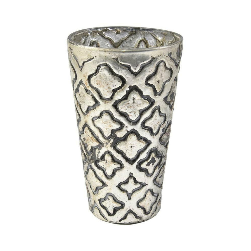 Reljefinė stiklo vaza-žvakidė 10,5x10,5x18 cm