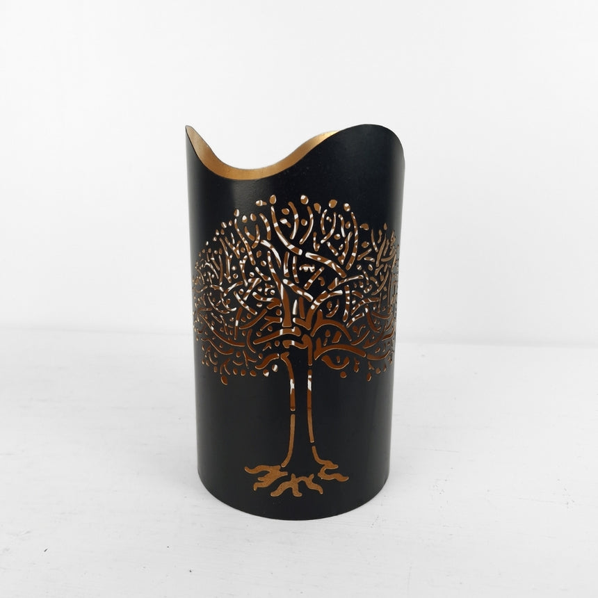 Metalo žvakidė juodos ir aukso spalvos 12x20 cm