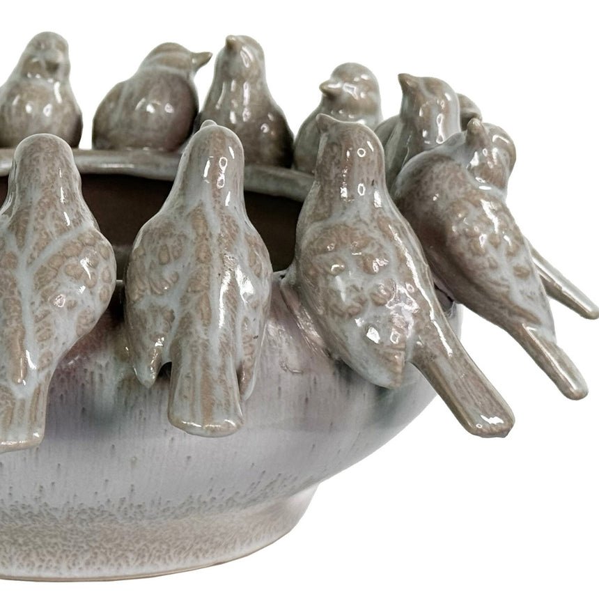 Keramikinis indas PAUKŠČIAI smėlio rusvos spalvos 32x14 cm