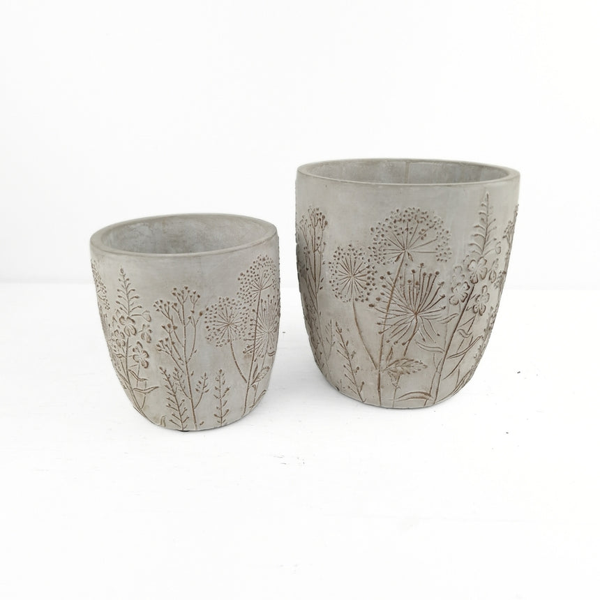 Pievų gėlės cementinis vazonas 18x16,5 cm