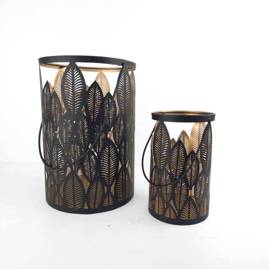 Ažūrinis metalo žibintas-juodos ir aukso spalvos 12x12x20cm