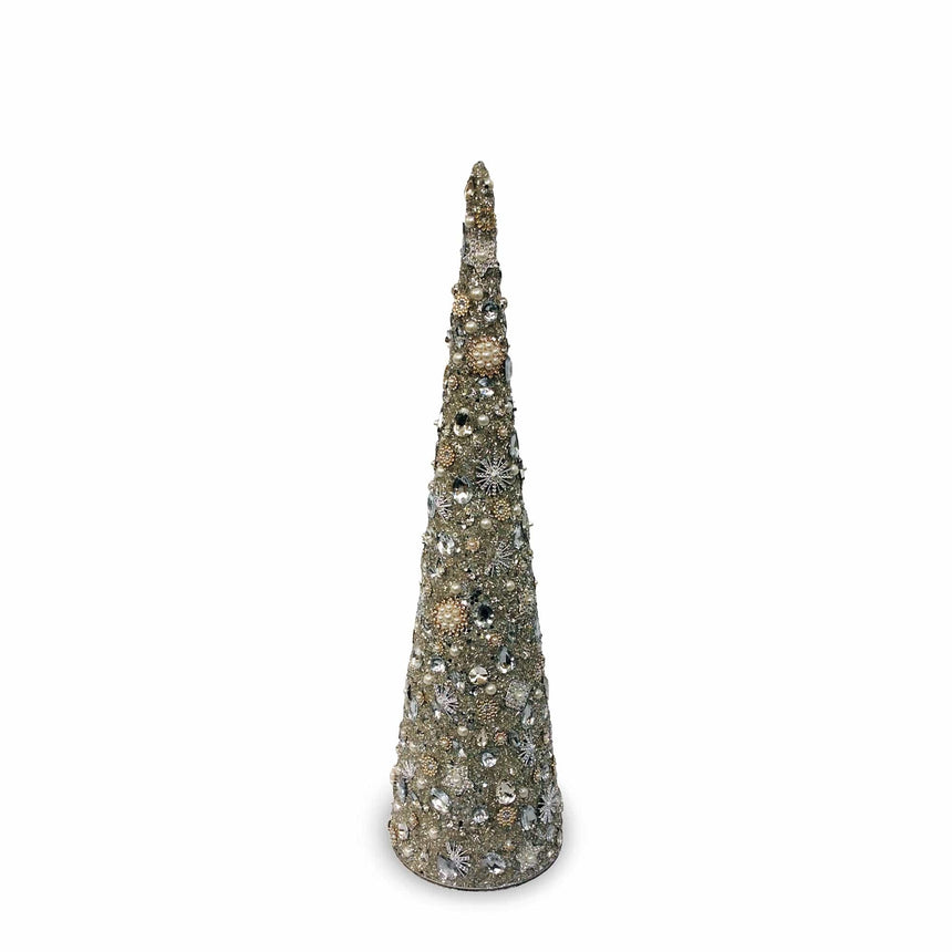 sodoela Kalėdinės dekoracijos Karoliukų kūgis „Beads“, sidabrinis / baltas, 45 cm
