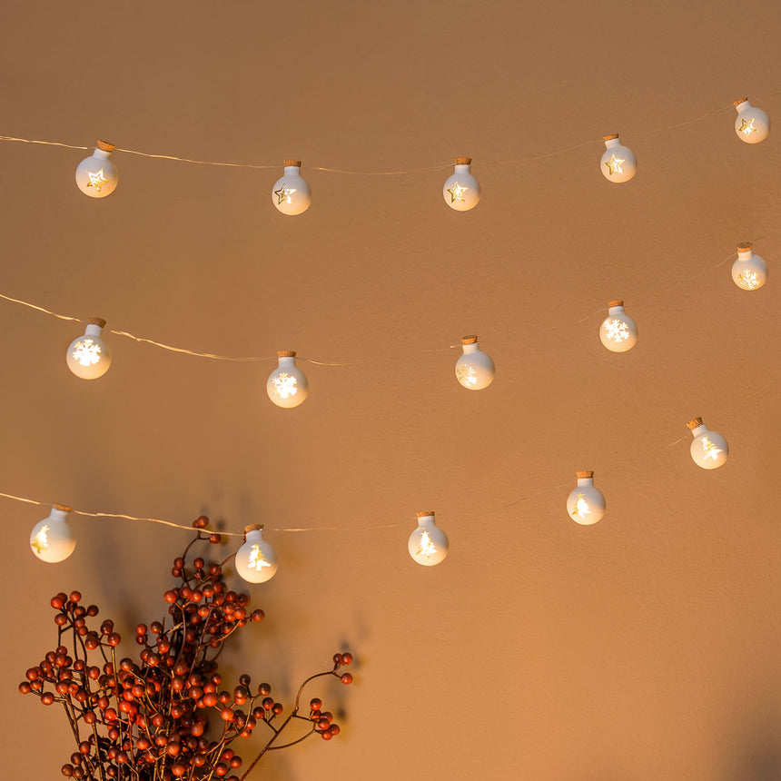 Kalėdinė stiklinė girlianda 110 cm 12 LED baltos spalvos