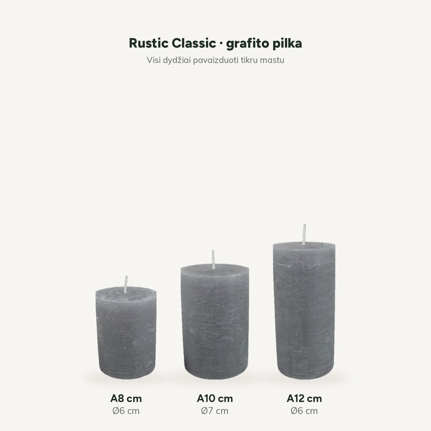 sodoela Žvakės Cilindrinė žvakė „Rustic Classic“, grafito pilka