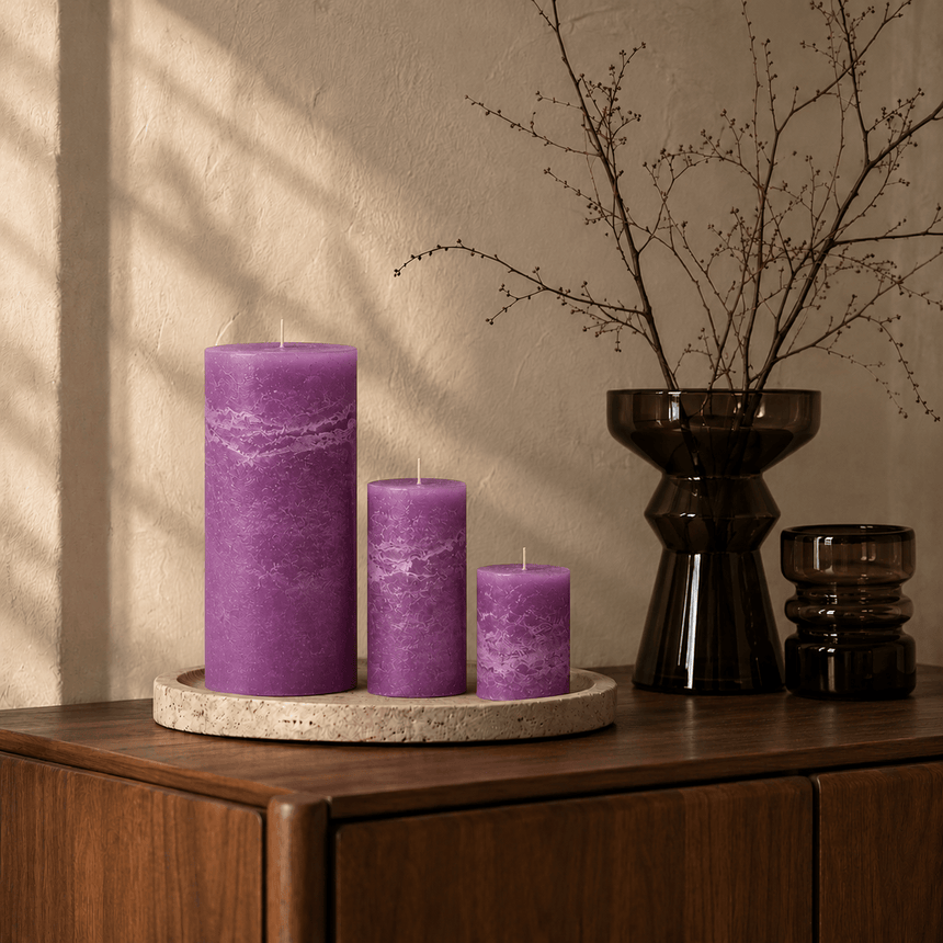 sodoela Žvakės Cilindrinė žvakė „Rustic Classic“, orchidėjų violetinė