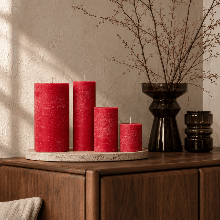 sodoela Žvakės Cilindrinė žvakė „Rustic Classic“, raudona