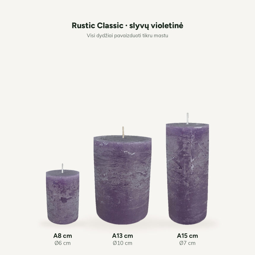 sodoela Žvakės Cilindrinė žvakė „Rustic Classic“, slyvų violetinė