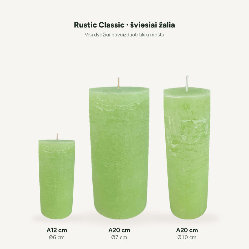 sodoela Žvakės Cilindrinė žvakė „Rustic Classic“, šviesiai žalia