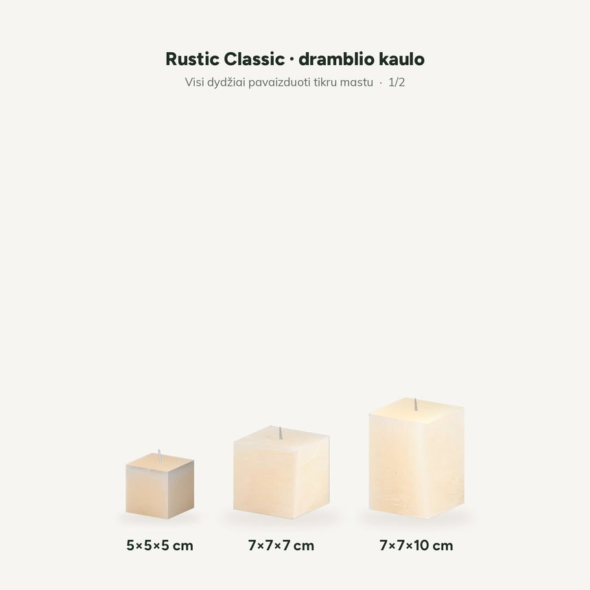 sodoela Žvakės 5x5x5 cm Kvadratinė žvakė „Rustic Classic“, dramblio kaulo