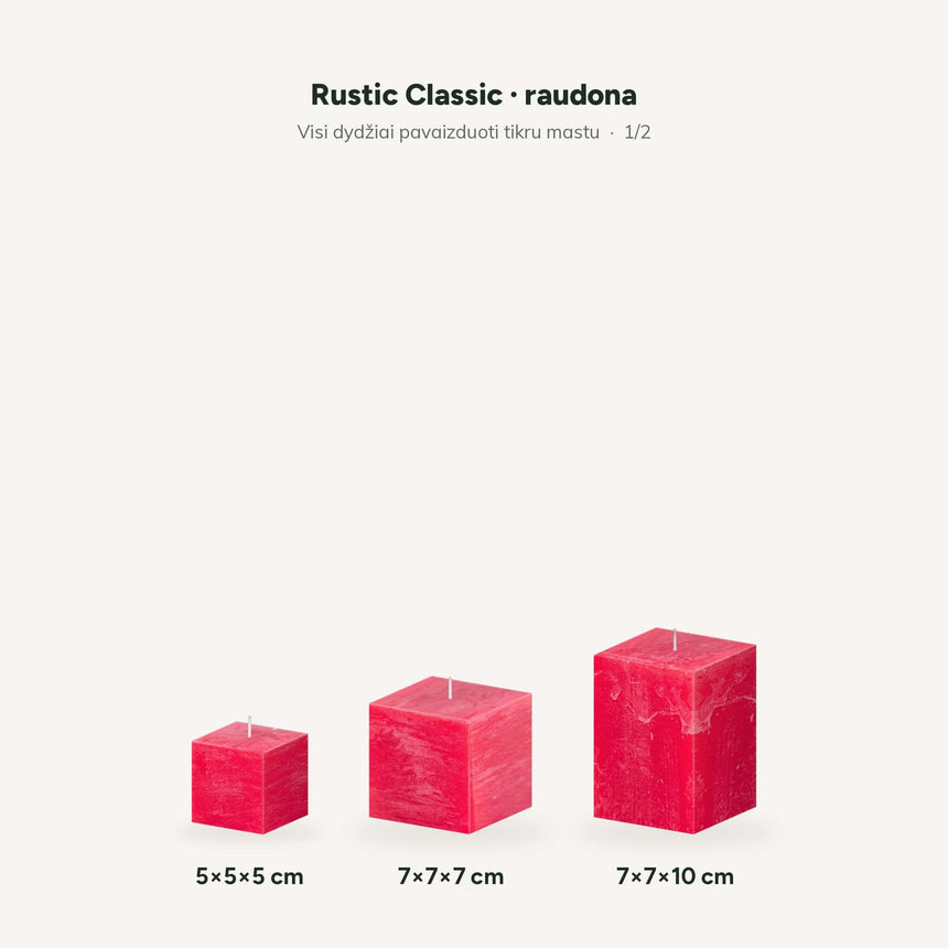 sodoela Žvakės 5x5x5 cm Kvadratinė žvakė „Rustic Classic“, raudona
