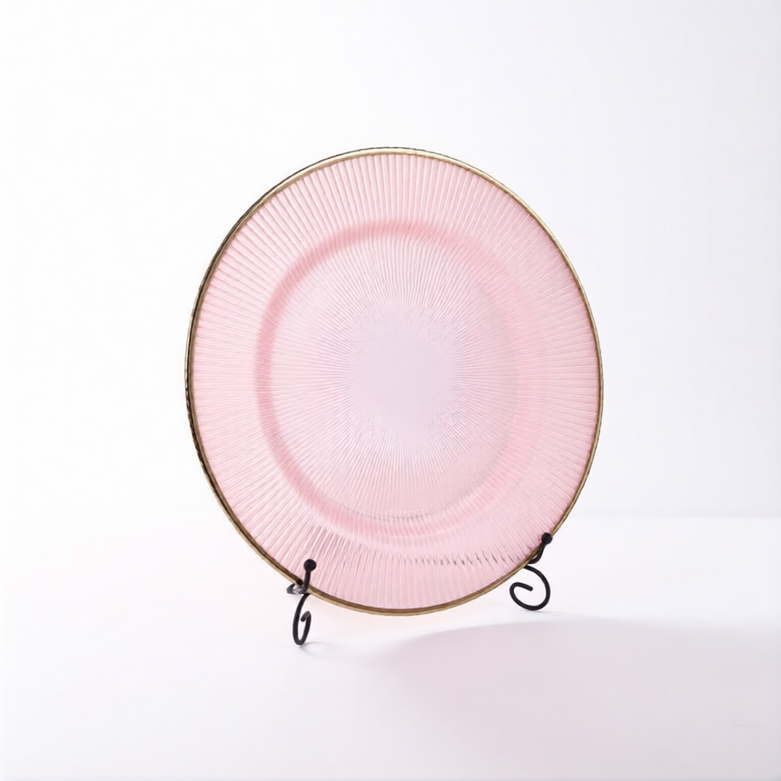 Rausvo stiklo padėklinė lėkštė 33 cm