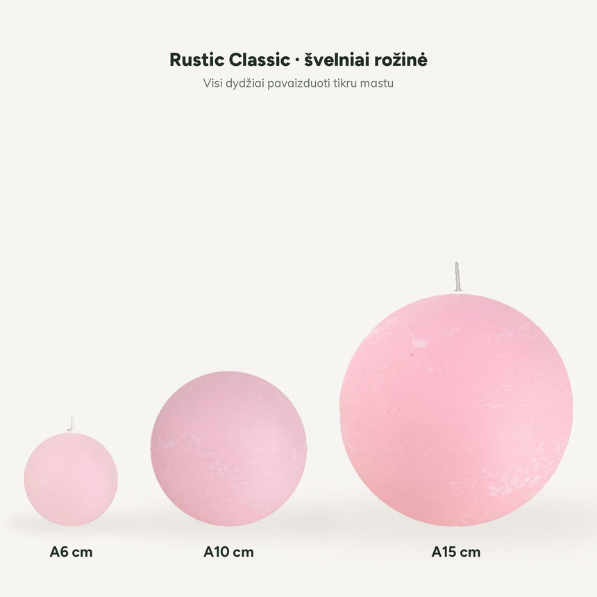 sodoela Žvakės Rutulio formos žvakė „Rustic Classic“, švelniai rožinė