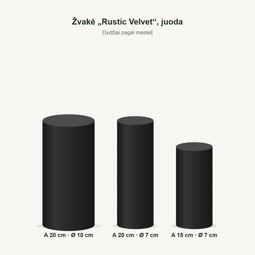 Žvakė „Rustic Velvet“, juoda – dydžiai