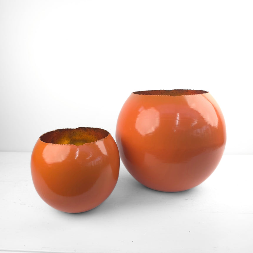 Metalo vaza-žibintas oranžinės ir aukso spalvos 30x30 cm