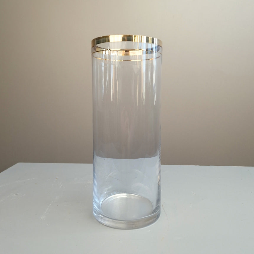 Stiklo vaza su auksiniu apvadu 25x10 cm