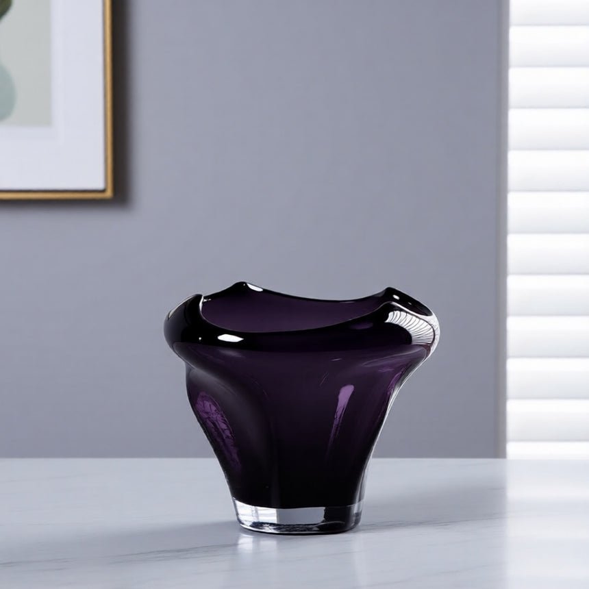 Organiško dizaino violetinė stiklo vaza 30x24 cm