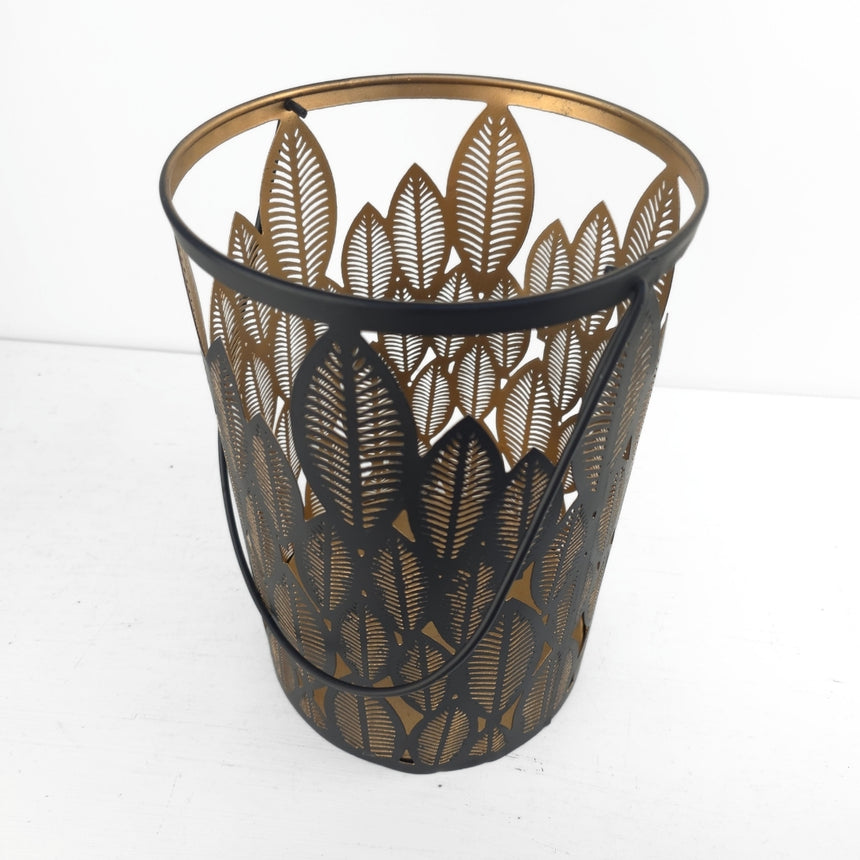 Ažūrinis metalo žibintas-juodos ir aukso spalvos 12x12x20cm
