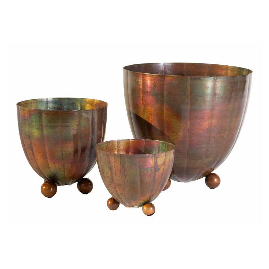 Senojo baroko stiliaus metalinis vazonas 14x14x14 cm