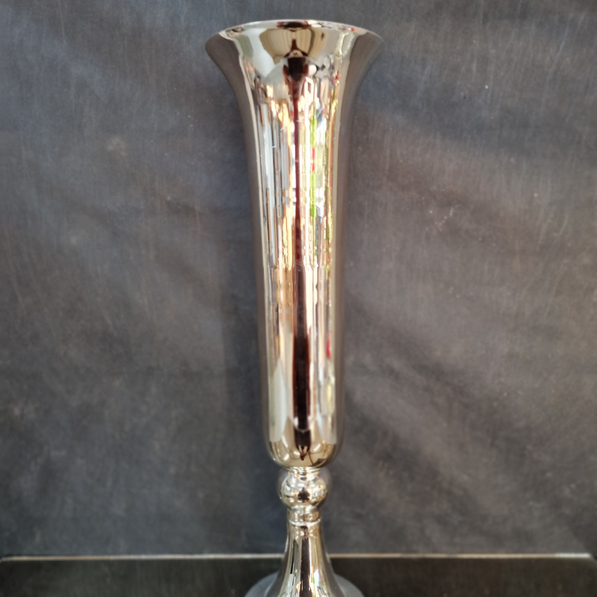 Sidabro spalvos aukšta trimito formos vaza 16x57 cm