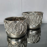 Reljefinis sidabrinis vazonas 16,5x22,5x22,5 cm