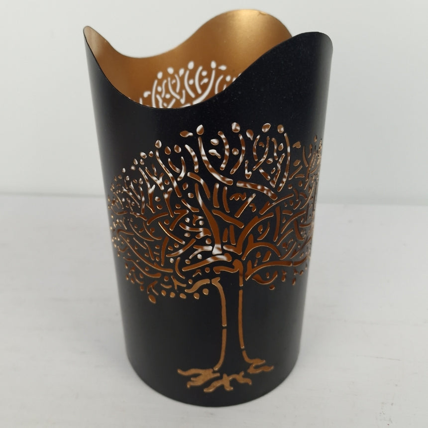 Metalo žvakidė juodos ir aukso spalvos 12x20 cm