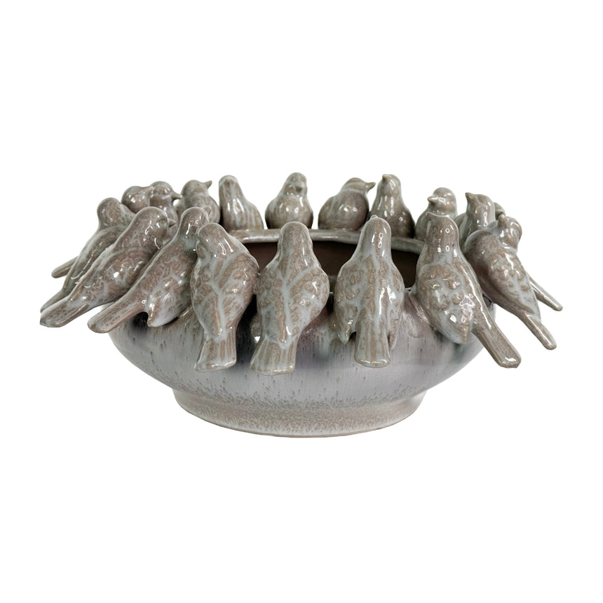 Keramikinis indas PAUKŠČIAI smėlio rusvos spalvos 32x14 cm