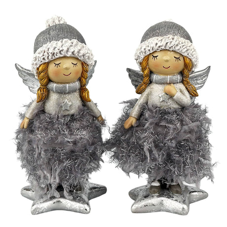 sodoela Kalėdinės dekoracijos Angeliukas vilnone suknele „Angelo“, pilkas, 13 cm
