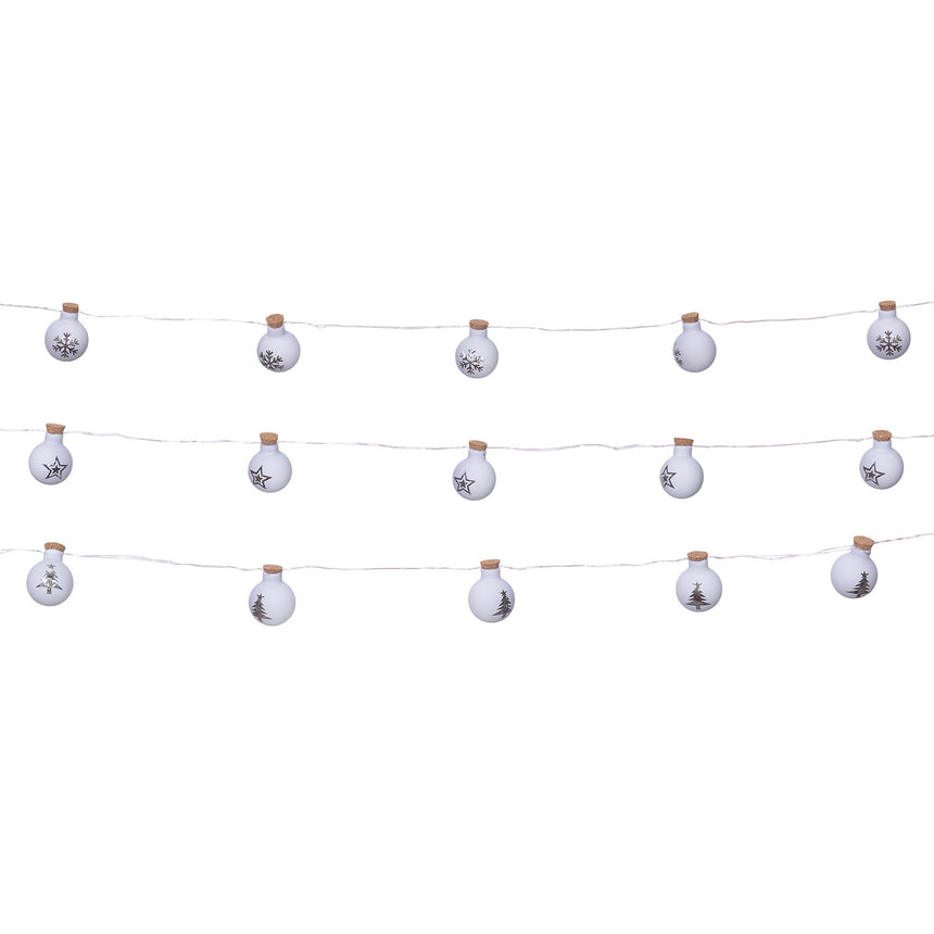 Kalėdinė stiklinė girlianda 110 cm 12 LED baltos spalvos