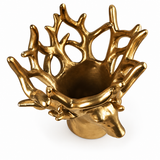 Aukso spalvos Kalėdinė vaza „Cervo d'Oro“ iš sodoela, 41x31x27 cm, elegantiška dekoracija šventiniam interjerui