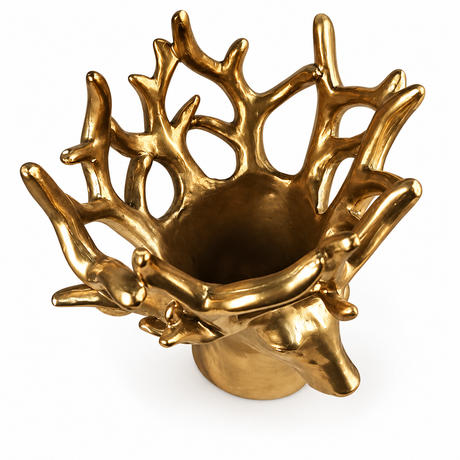 Aukso spalvos Kalėdinė vaza „Cervo d'Oro“ iš sodoela, 41x31x27 cm, elegantiška dekoracija šventiniam interjerui