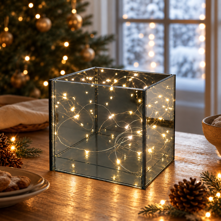 Stiklinis LED šviesos kubas 15x15x15 cm