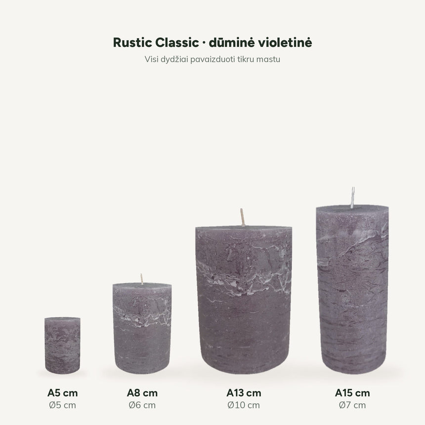 sodoela Žvakės Cilindrinė žvakė „Rustic Classic“, dūminė violetinė
