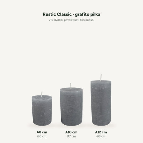 sodoela Žvakės Cilindrinė žvakė „Rustic Classic“, grafito pilka