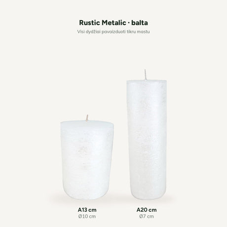 sodoela Žvakės Cilindrinė žvakė „Rustic Metalic“, balta