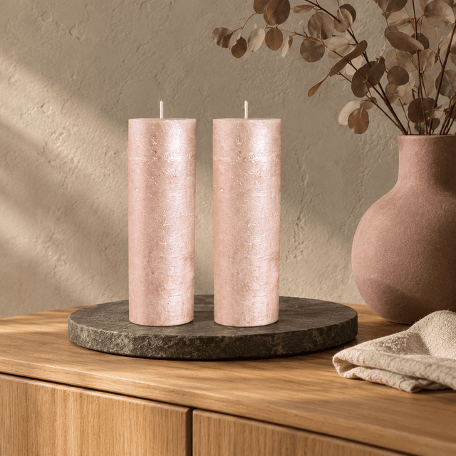 sodoela Žvakės A20 cm, Ø7 cm Cilindrinė žvakė „Rustic Metalic“, rožinė
