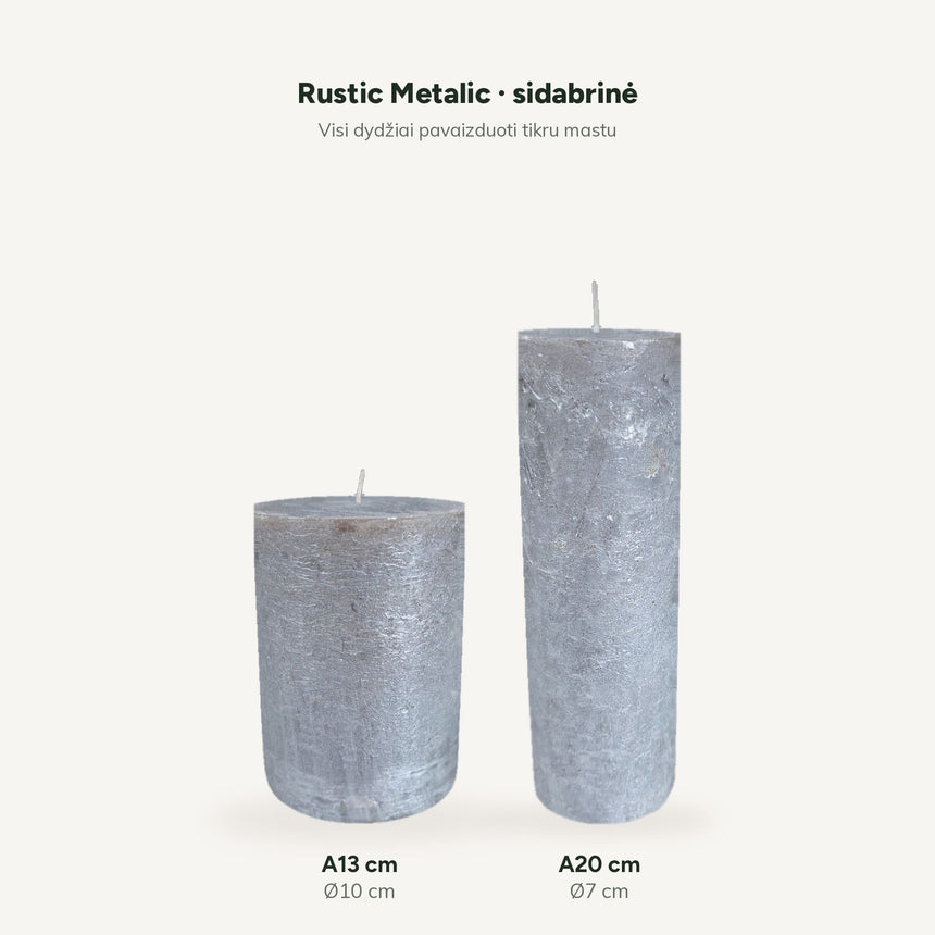 sodoela Žvakės Cilindrinė žvakė „Rustic Metalic“, sidabrinė