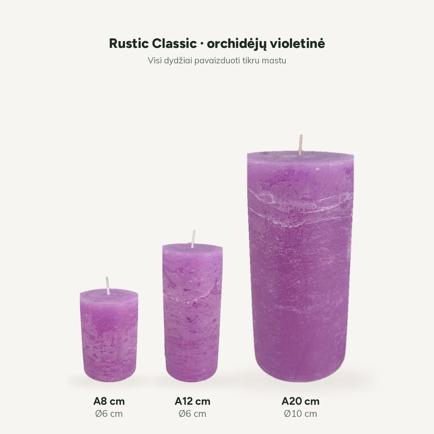 sodoela Žvakės Cilindrinė žvakė „Rustic Classic“, orchidėjų violetinė