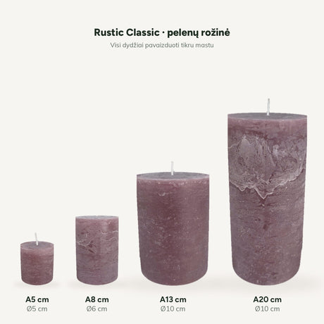 sodoela Žvakės Cilindrinė žvakė „Rustic Classic“, pelenų rožinė