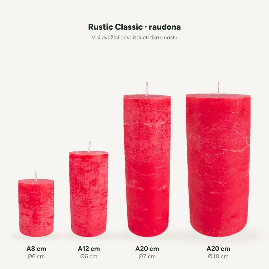 sodoela Žvakės Cilindrinė žvakė „Rustic Classic“, raudona