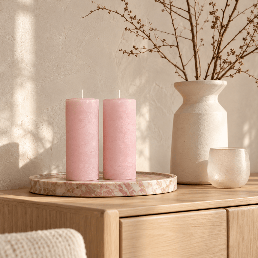 sodoela Žvakės A12 cm, Ø6 cm Cilindrinė žvakė „Rustic Classic“, švelniai rožinė