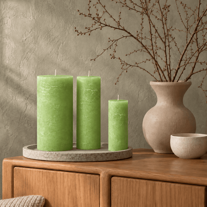 sodoela Žvakės Cilindrinė žvakė „Rustic Classic“, šviesiai žalia
