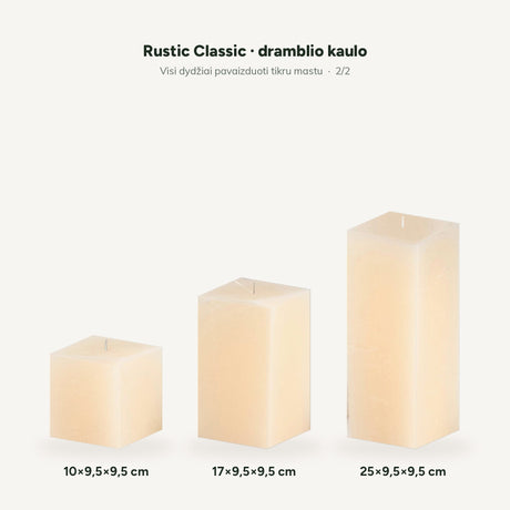 sodoela Žvakės 10x9,5x9,5 cm Kvadratinė žvakė „Rustic Classic“, dramblio kaulo