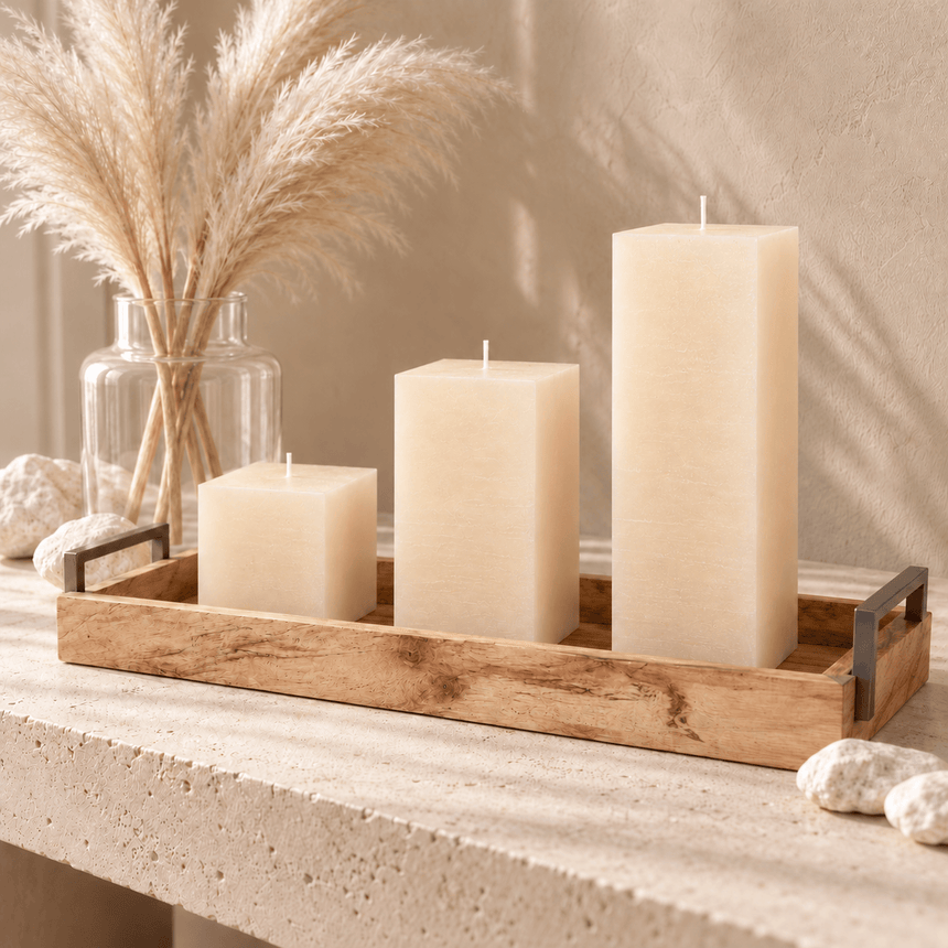 sodoela Žvakės Kvadratinė žvakė „Rustic Classic“, dramblio kaulo