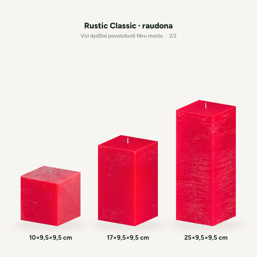 sodoela Žvakės 10x9,5x9,5 cm Kvadratinė žvakė „Rustic Classic“, raudona