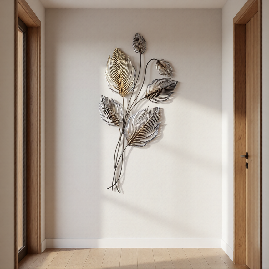 Prabangi metalinė sienos dekoracija Auksinė puokštė 58x27x1,5 cm
