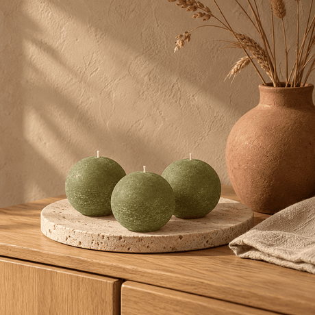 sodoela Žvakės A6 cm Rutulio formos žvakė „Rustic Classic“, alyvuogių žalia