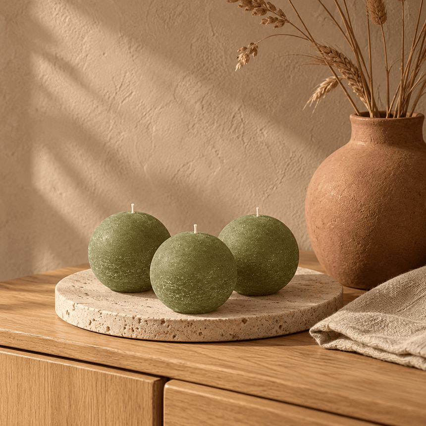 sodoela Žvakės A6 cm Rutulio formos žvakė „Rustic Classic“, alyvuogių žalia